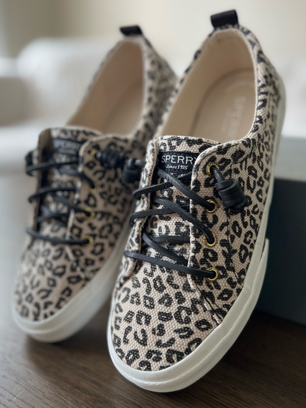 Sperry Pier Wave LTT Sneakers Cream Black Cheetah Animal Print - Picture 2 of 11